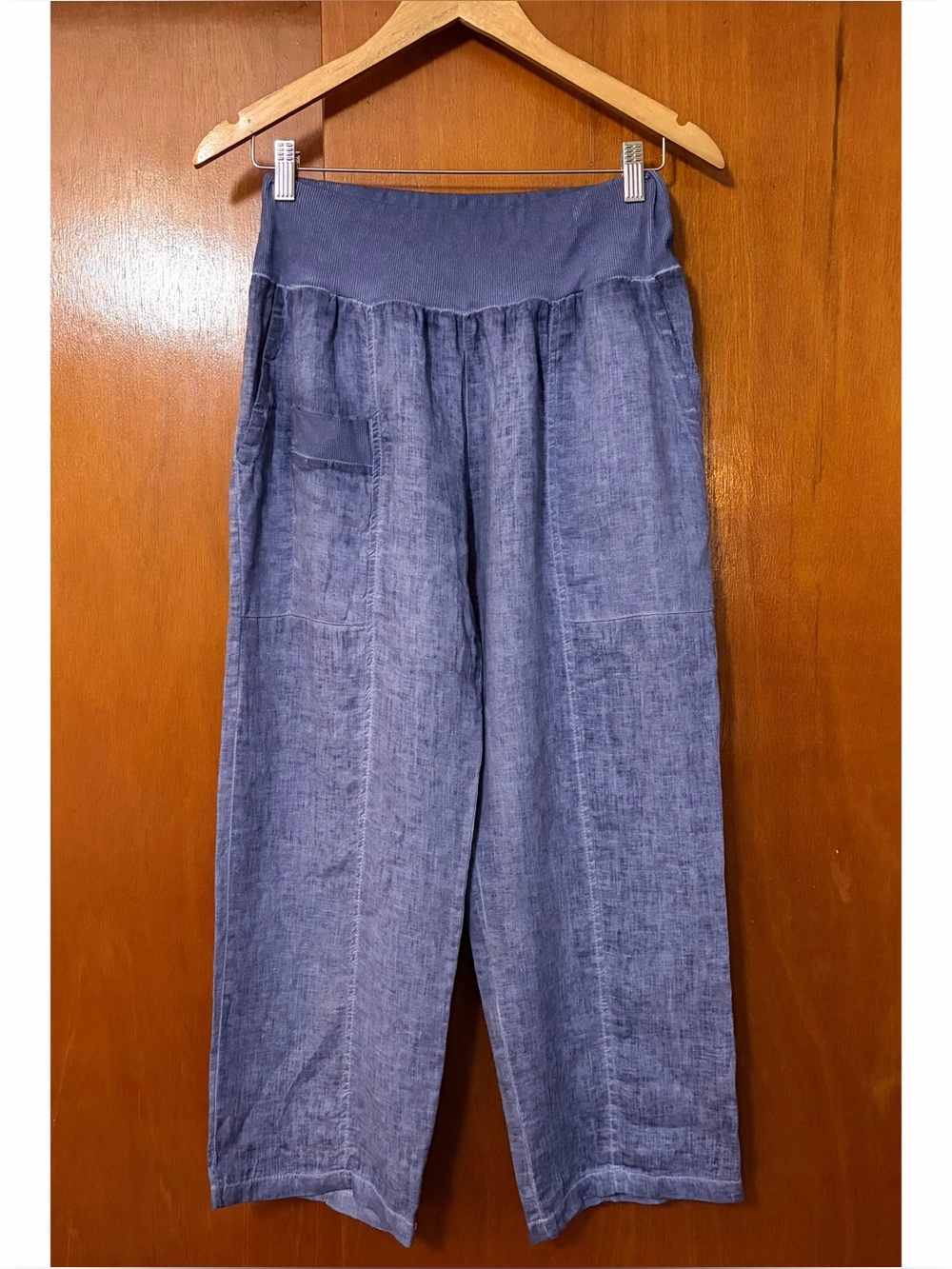 Inizio Cropped Linen Pants Blue Lagenlook Coastal